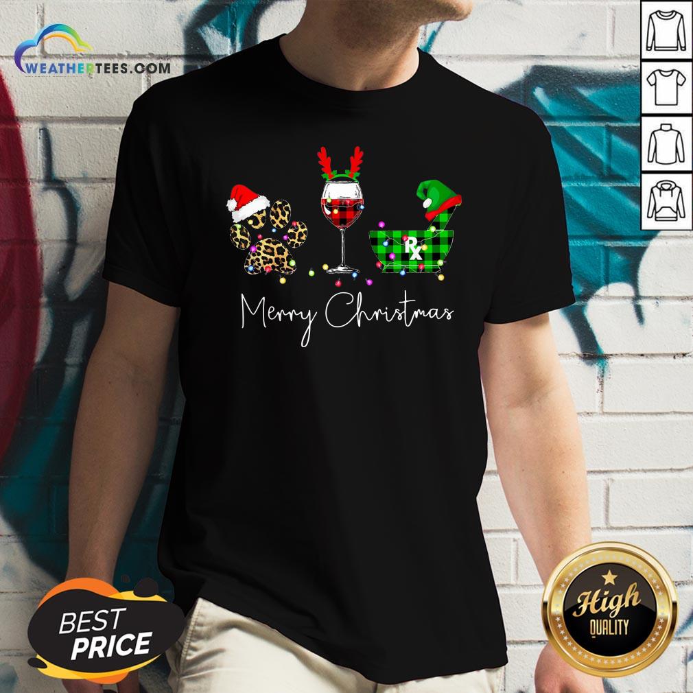 Fun Paw Dog Wine Coffee Elf Merry Christmas Shirt - Image 2