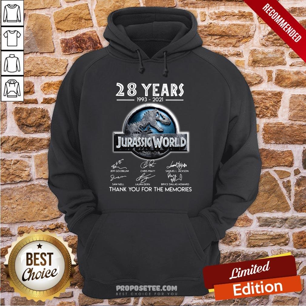Funny 28 Years 1993 2021 Jurassic World Thank You For The Memories Signatures Shirt - Image 5
