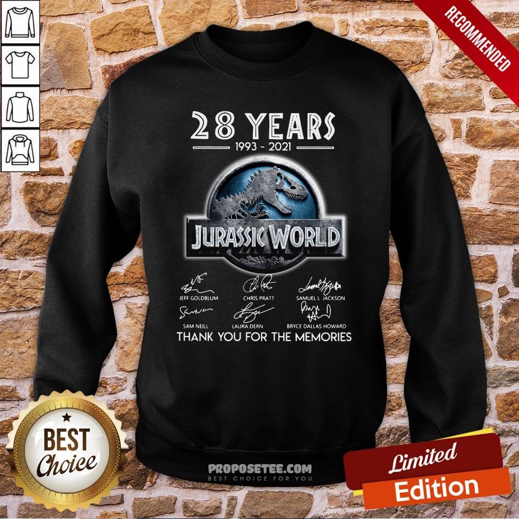 Funny 28 Years 1993 2021 Jurassic World Thank You For The Memories Signatures Shirt - Image 4