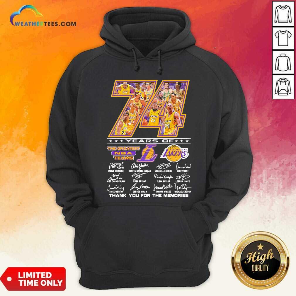 Funny 74 Years Of Los Angeles Lakers Thank You For The Memories Signatures Shirt - Image 4
