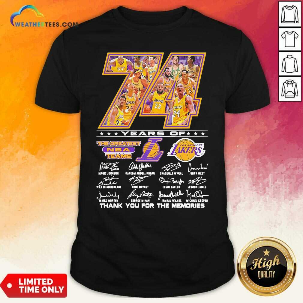 Funny 74 Years Of Los Angeles Lakers Thank You For The Memories Signatures Shirt