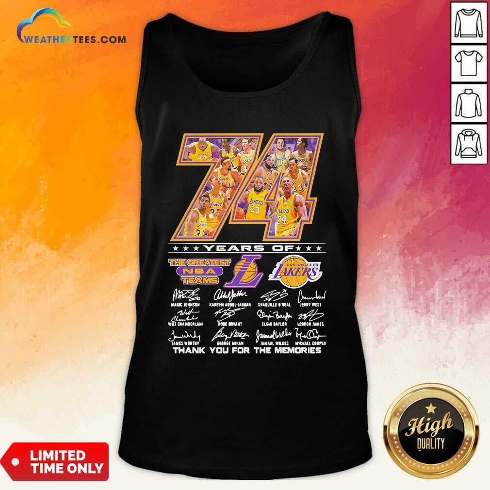 Funny 74 Years Of Los Angeles Lakers Thank You For The Memories Signatures Shirt - Image 5