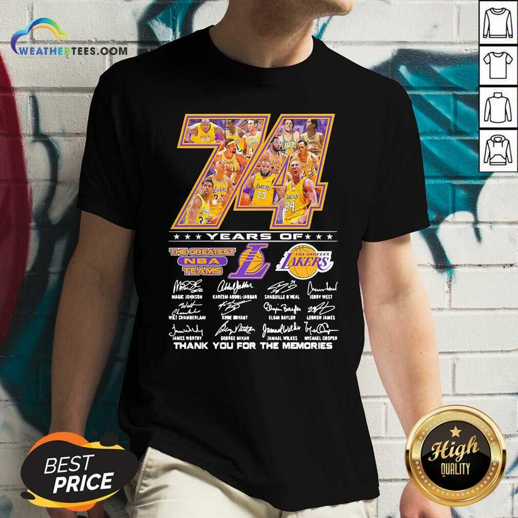 Funny 74 Years Of Los Angeles Lakers Thank You For The Memories Signatures Shirt - Image 3