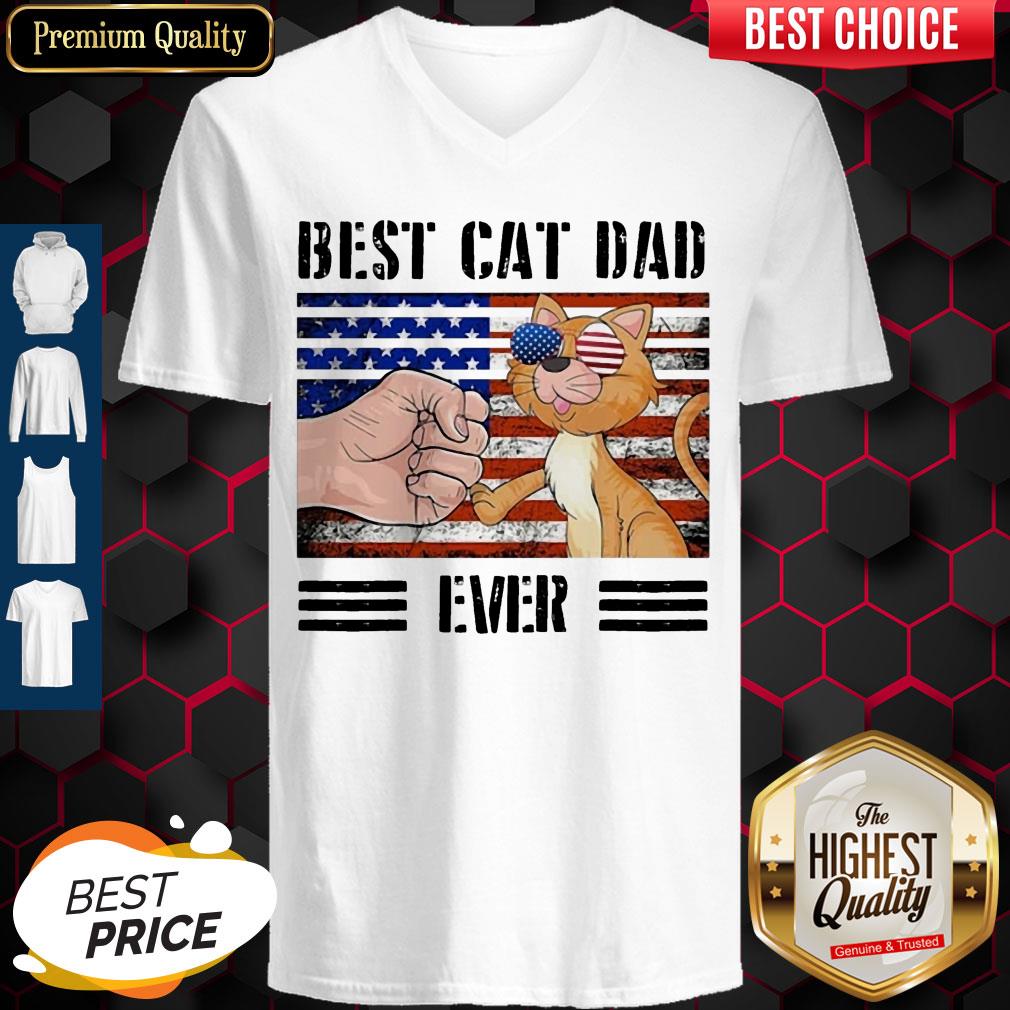 Funny Best Cat Dad Ever American Flag Veteran Independence Day Vintage Shirt - Image 3