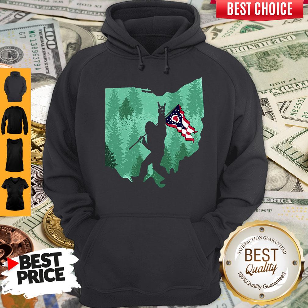 Funny Bigfoot Rock And Roll Ohio Flag In The Forest T-Shirt - Image 3