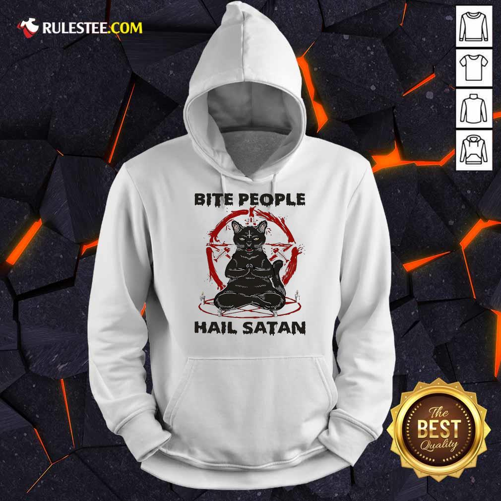 Funny Black Cat Bite People Hail Satan Shirt - Image 2