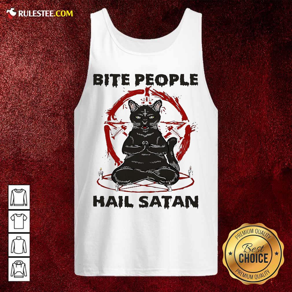 Funny Black Cat Bite People Hail Satan Shirt - Image 4