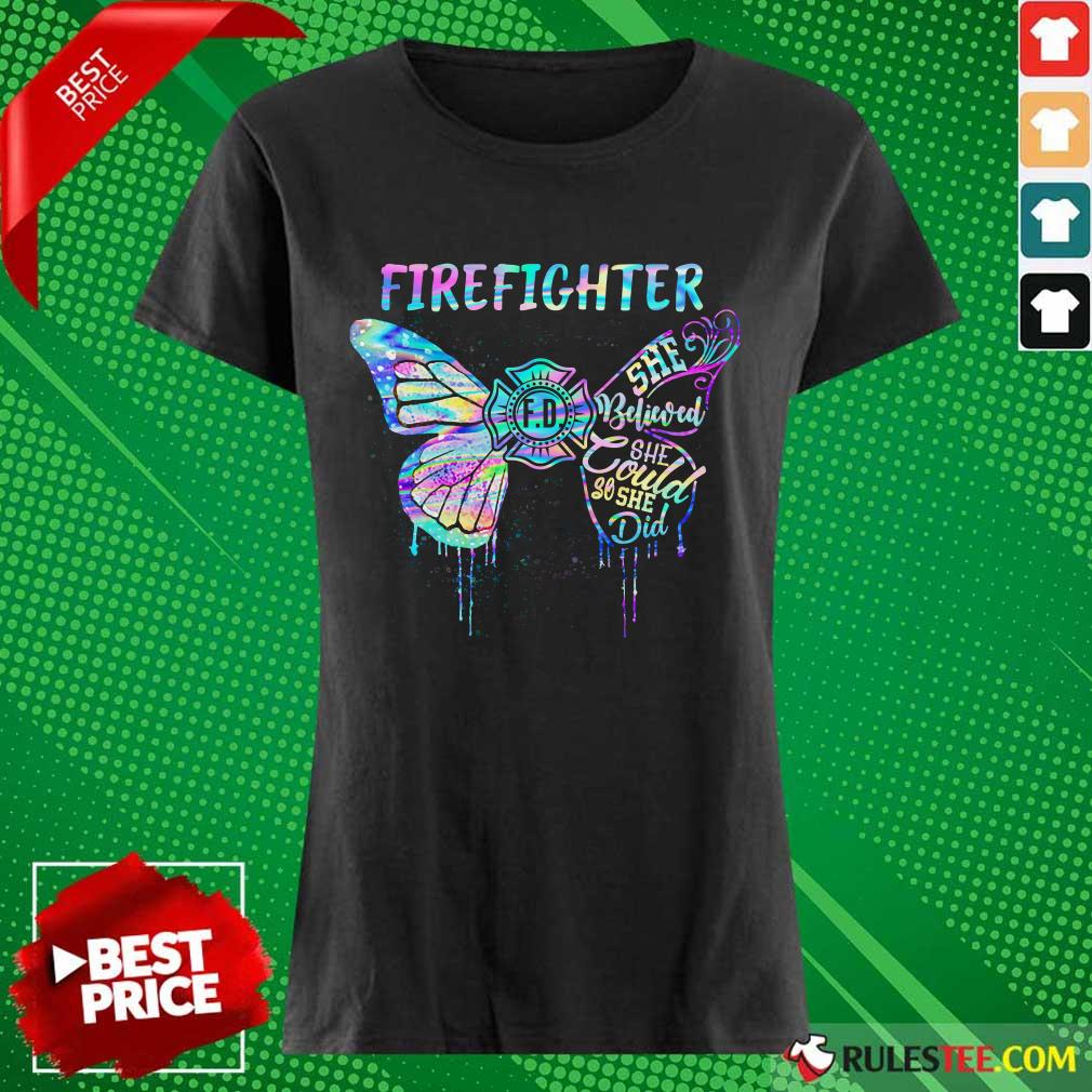 Funny Butterfly Firefighter She Believed She Could So She Did Colorful Shirt - Image 3