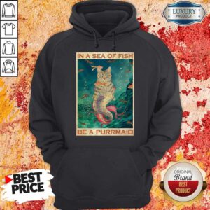 Alternative view of Funny Cat In A Sea Of Fish Be A Purrmaid Shirt