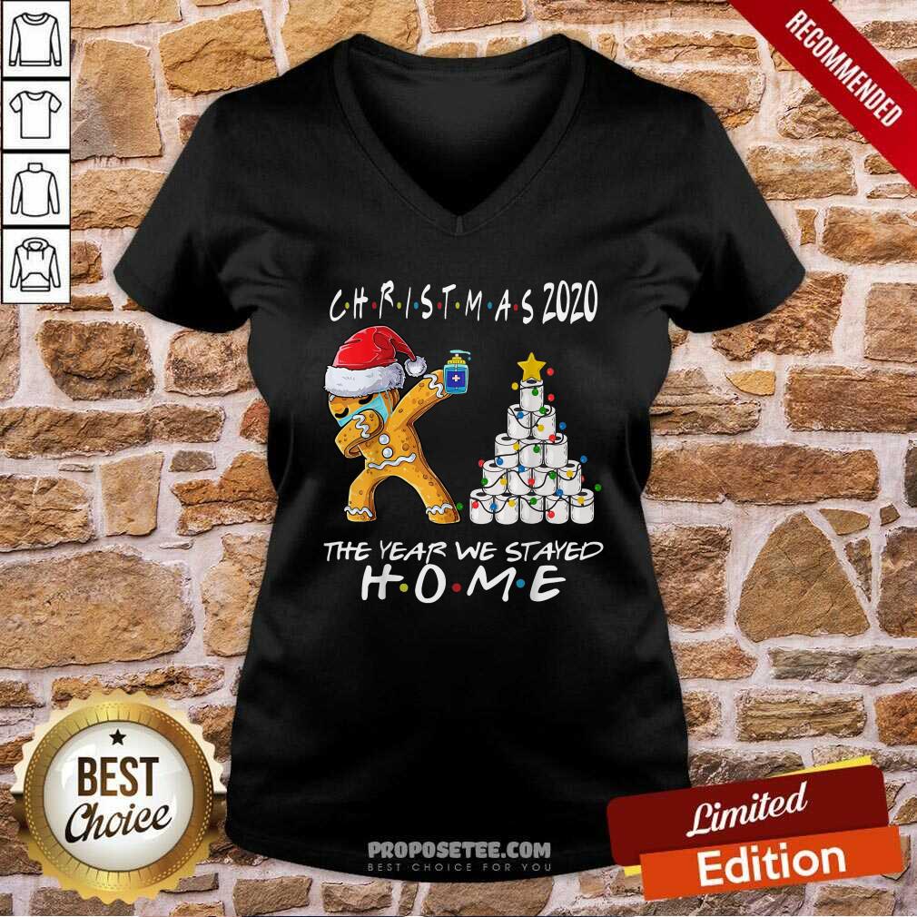 Funny Christmas 2020 The Year We Stayed Quarantine Gingerbread Wear Mask Toilet Paper Tree Shirt - Image 4