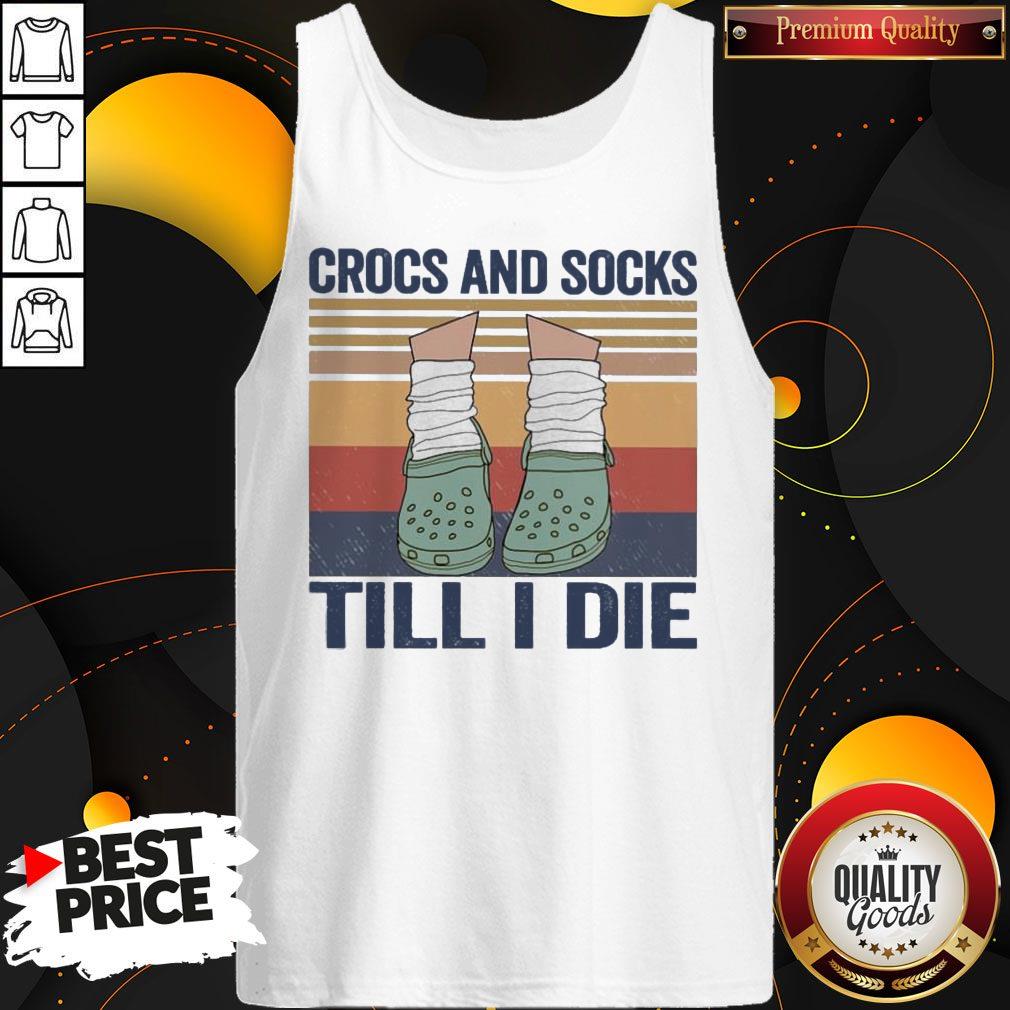Funny Crocs And Socks Till I Die Vintage Shirt - Image 3