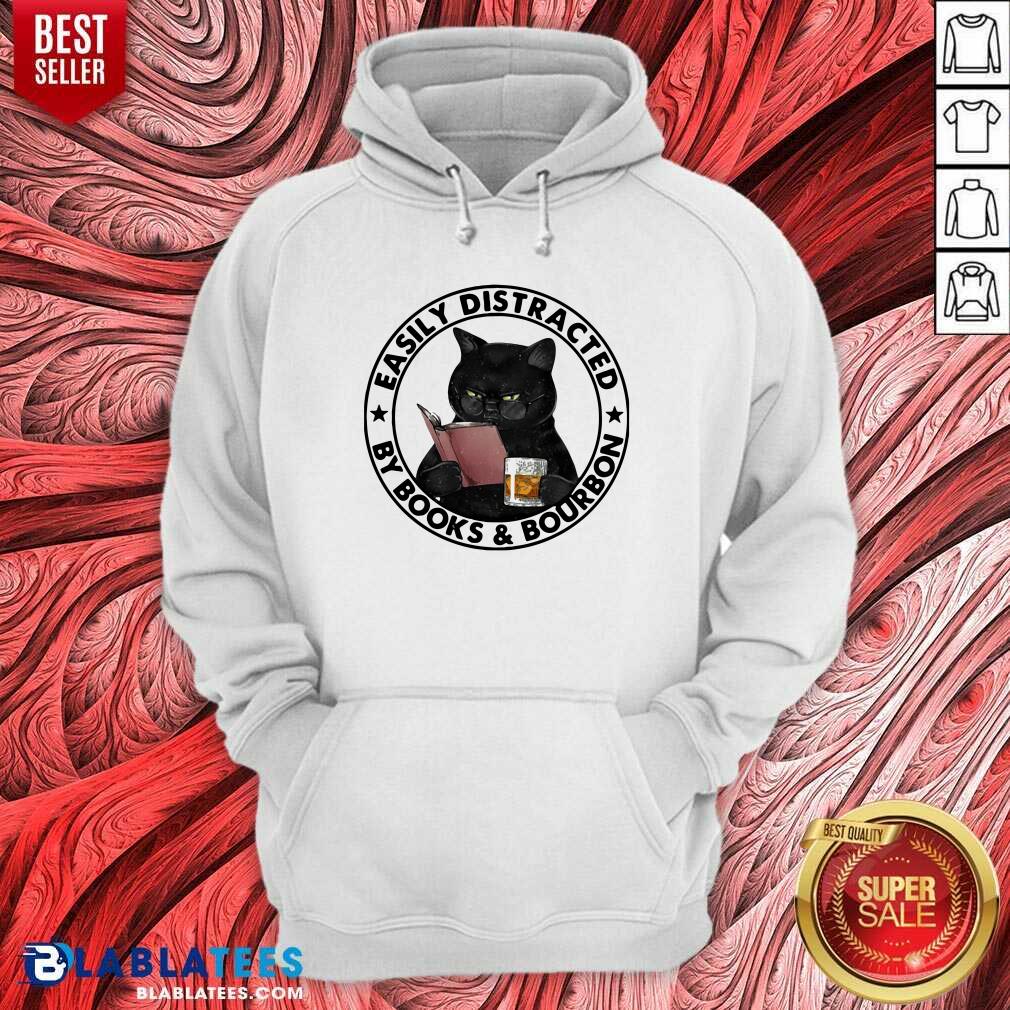 Funny Easily Distracted By Books And Bourbon Cat Shirt - Image 2