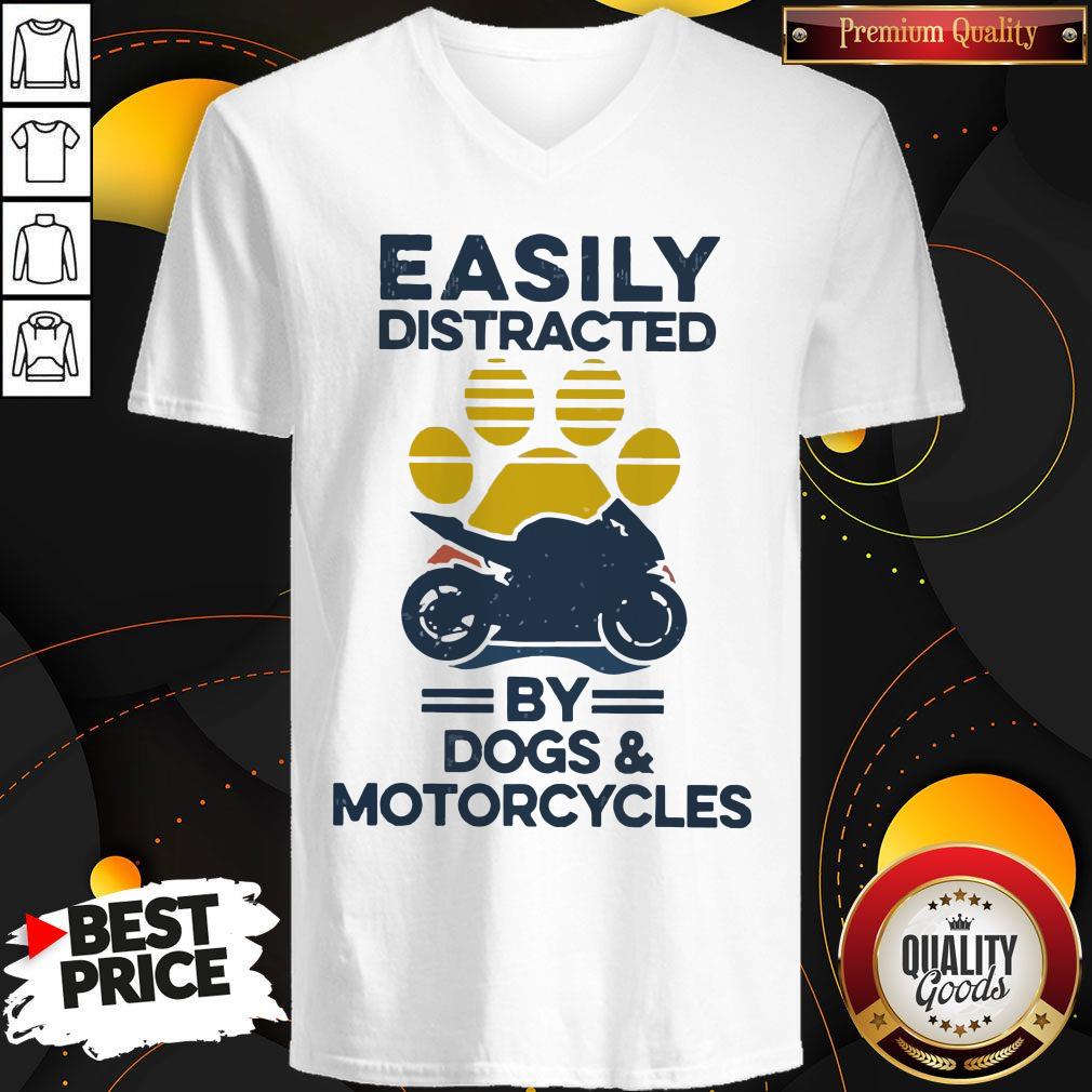Funny Easily Distracted By Dogs And Motorcycles Vintage Shirt - Image 2