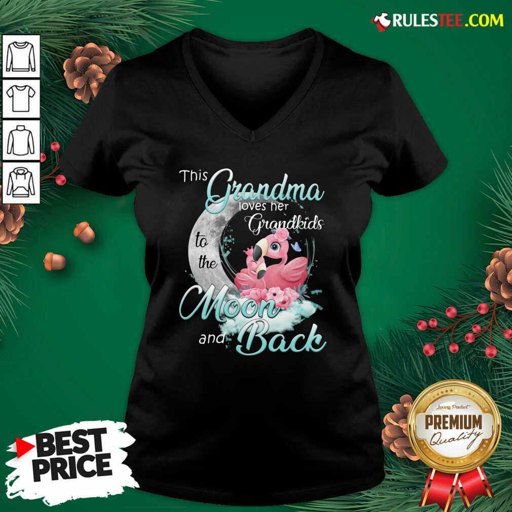 Funny Flamingo This Grandma Loves Her Grandkids To The Moon And Back Shirt - Image 3