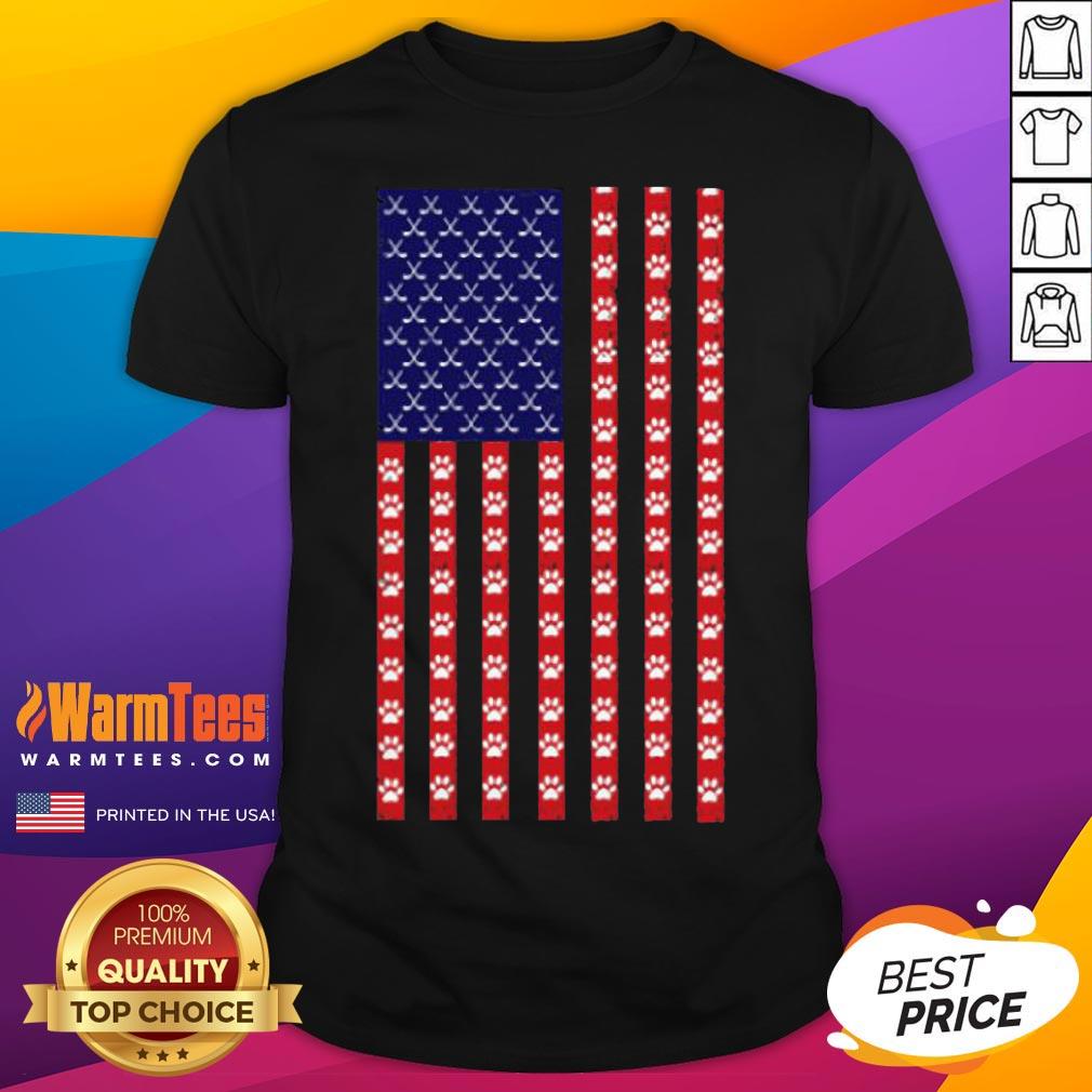 Funny Hockey Dog Lover American Flag Unisex Shirt