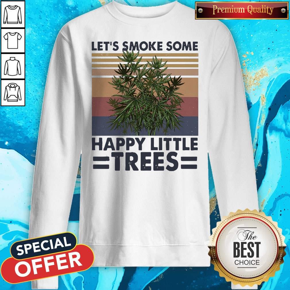 Funny Let’s Smoke Some Happy Little Trees Vintage Shirt - Image 5