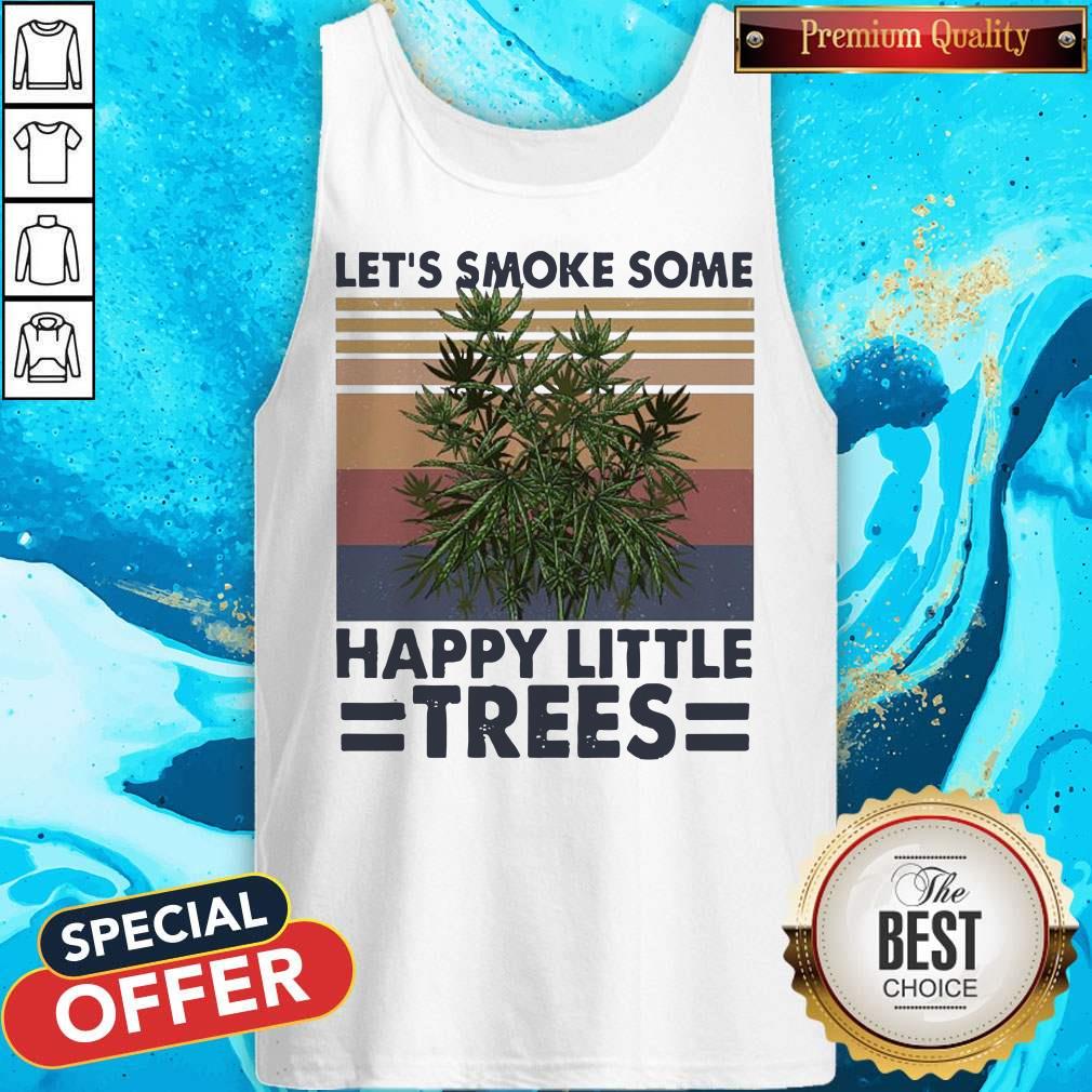 Funny Let’s Smoke Some Happy Little Trees Vintage Shirt - Image 4