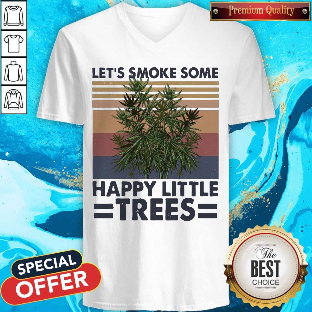 Funny Let’s Smoke Some Happy Little Trees Vintage Shirt - Image 3