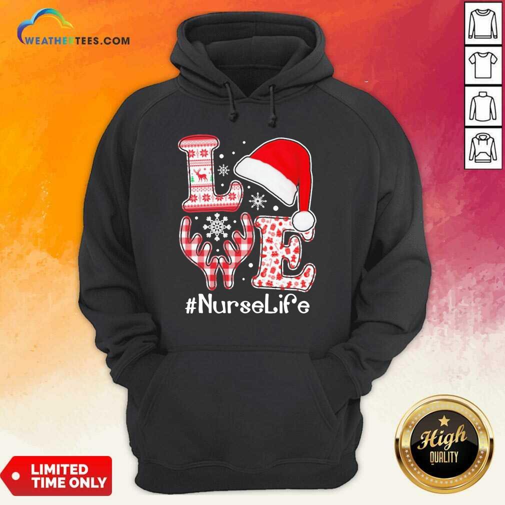 Funny Love Hat Santa And Reindeer #Nurselife Ugly Christmas Shirt - Image 4