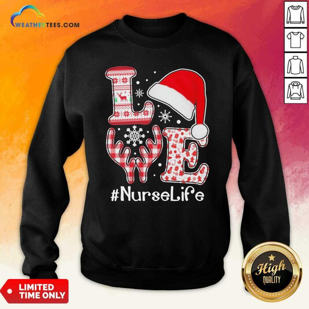 Funny Love Hat Santa And Reindeer #Nurselife Ugly Christmas Shirt - Image 5