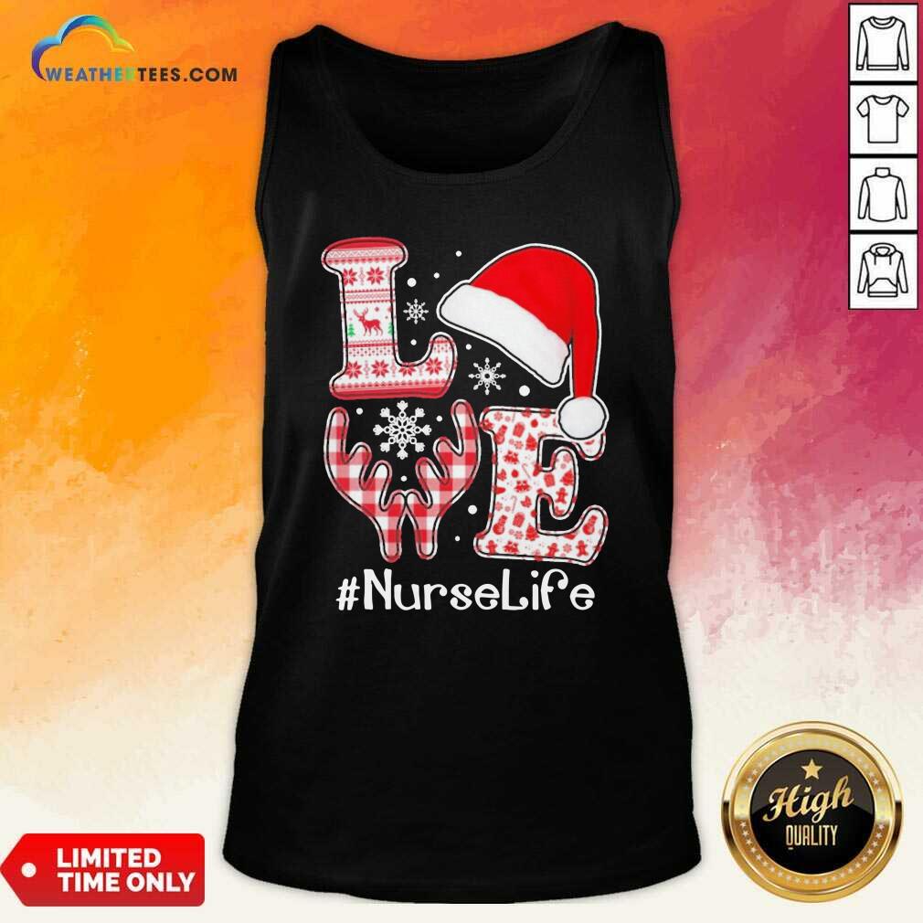 Funny Love Hat Santa And Reindeer #Nurselife Ugly Christmas Shirt - Image 3