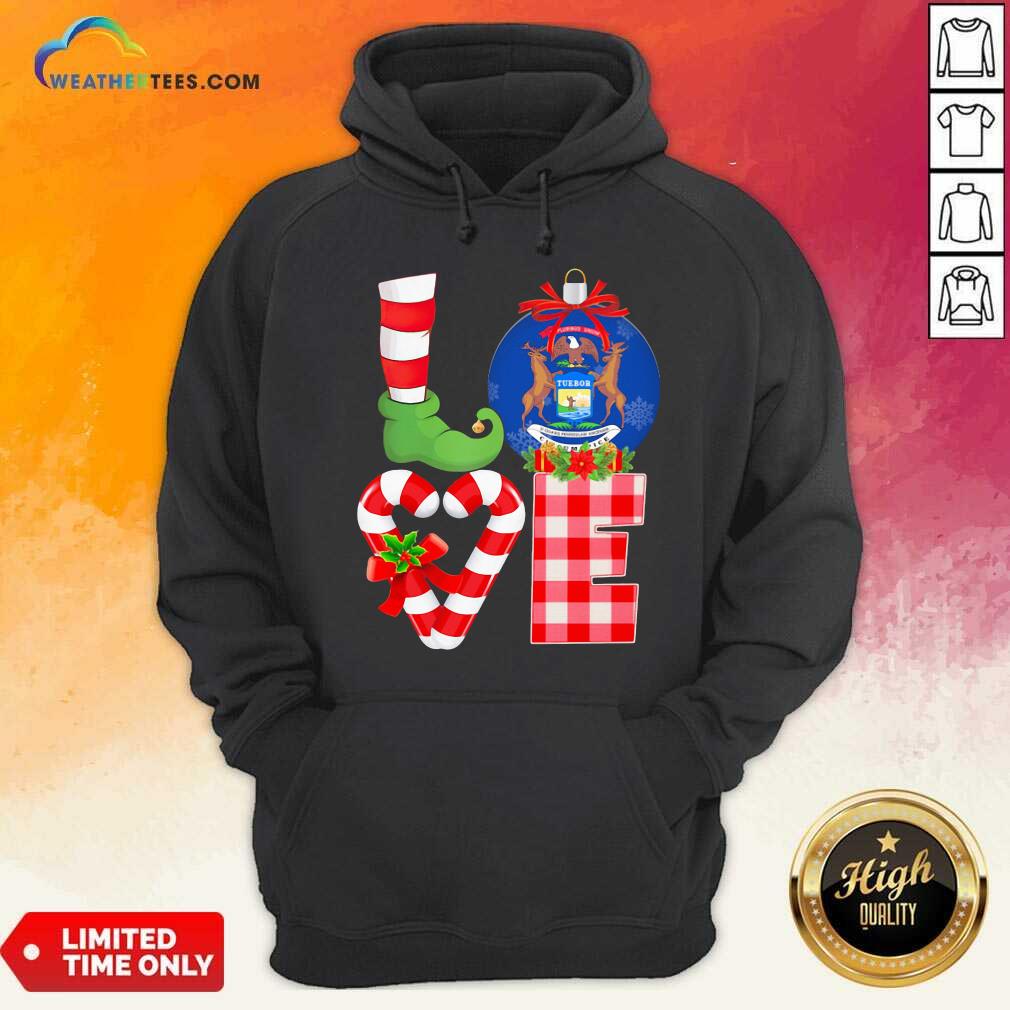 Funny Love Michigan State Flag Pajama Elf Merry Christmas Shirt - Image 2