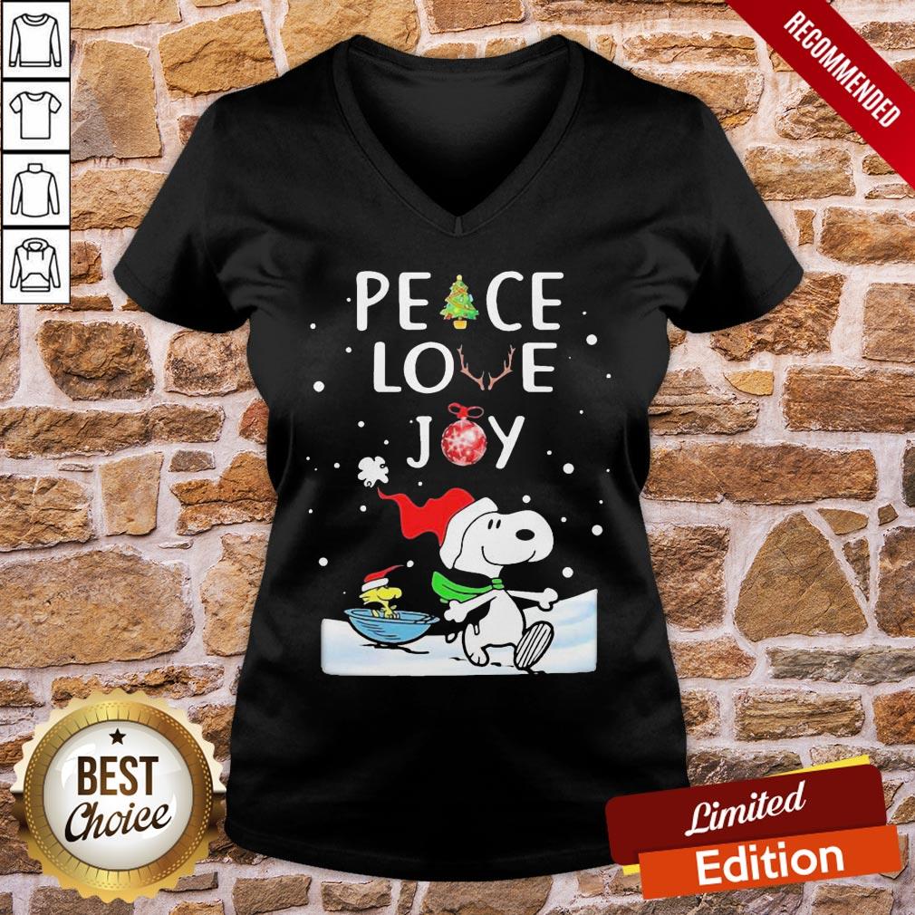 Funny Merry Christmas Peanuts Snoopy Peace Love Joy Shirt - Image 2