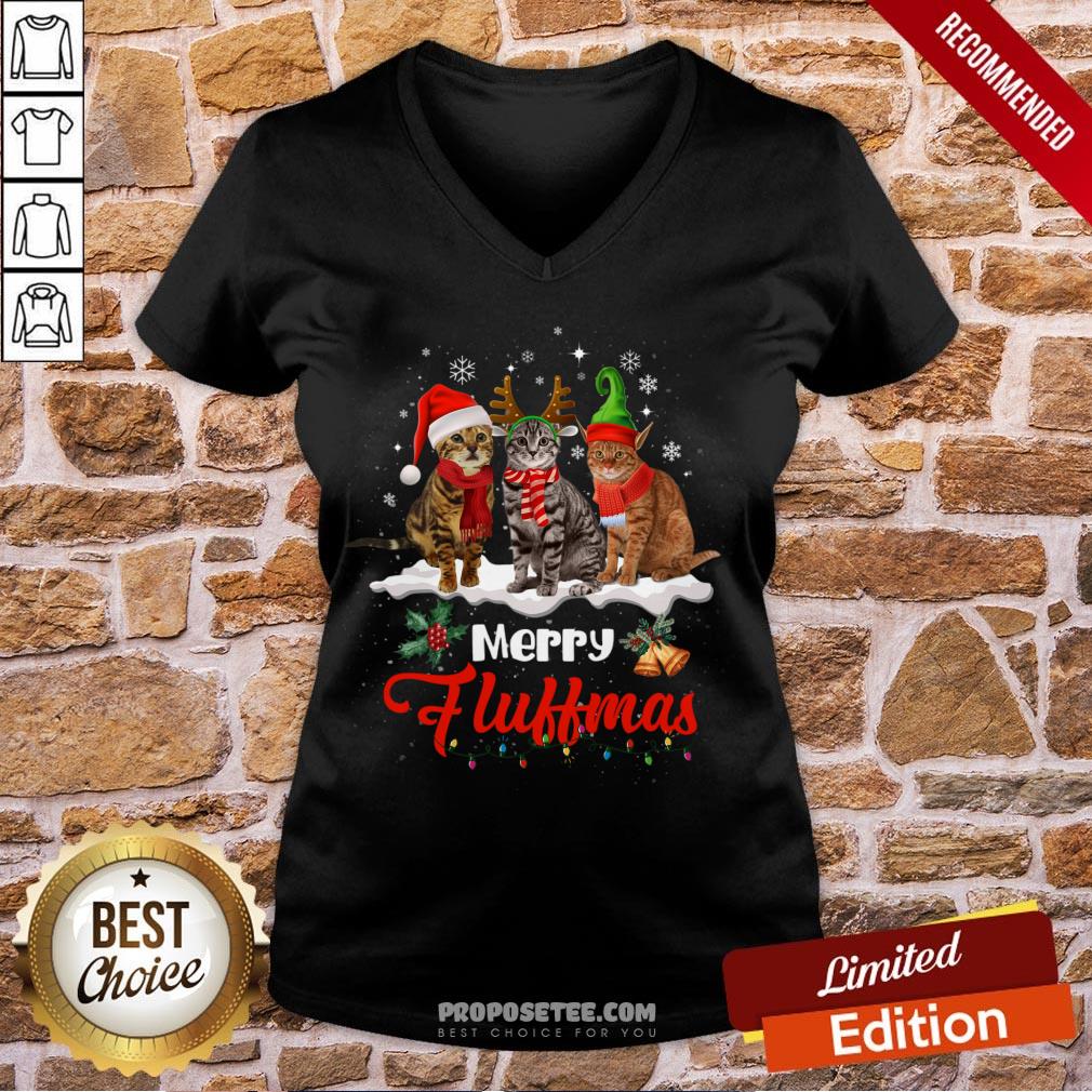 Funny Merry Fluffmas Cats Christmas Cat Lover Gift Reindeer Season Shirt - Image 3
