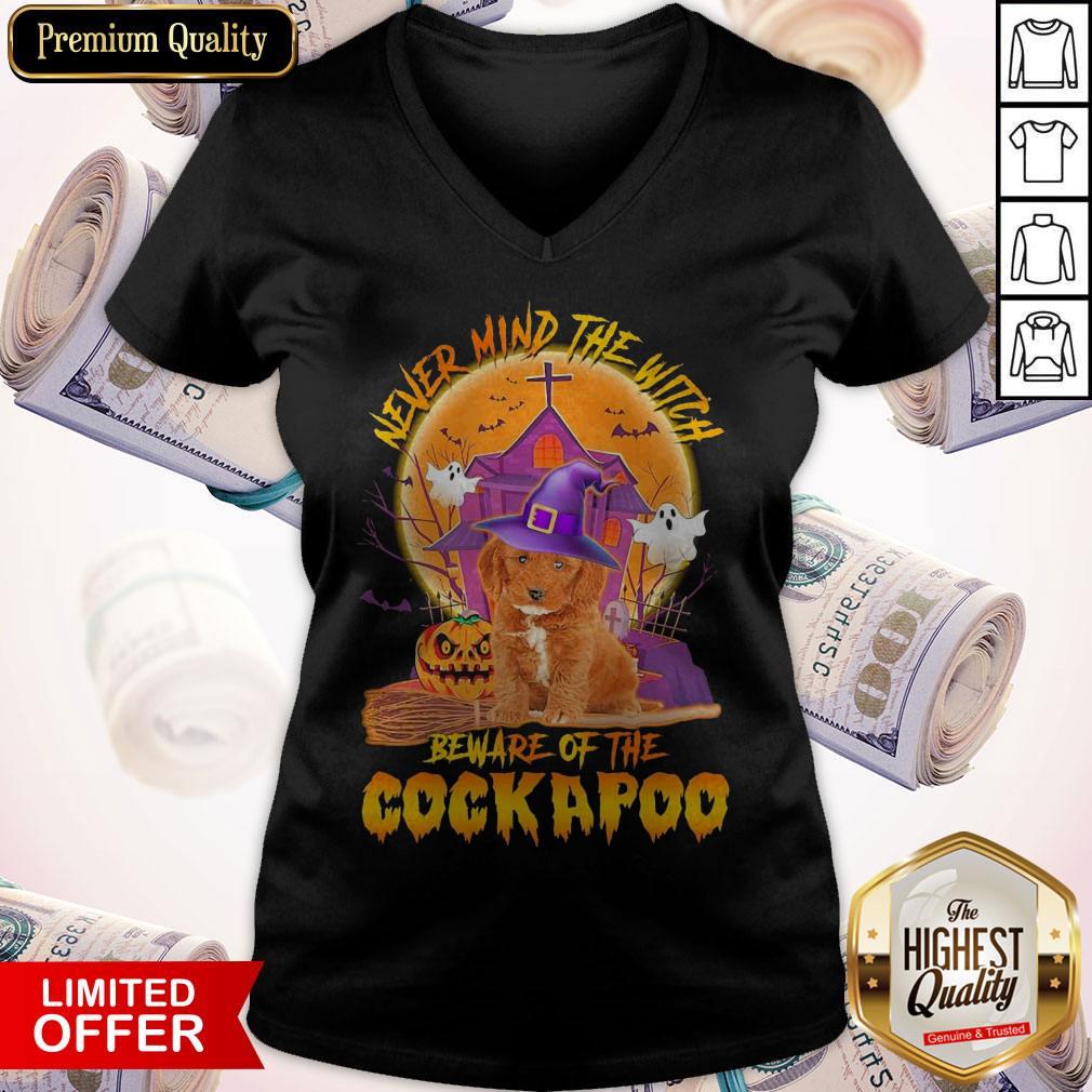 Funny Never Mind The Witch Beware Of The English Cockapoo Halloween Moon Shirt - Image 2