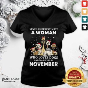 Alternative view of Funny Never Underestimate A Woman Who Loves Dogs And Was Born In November Christmas Shirt
