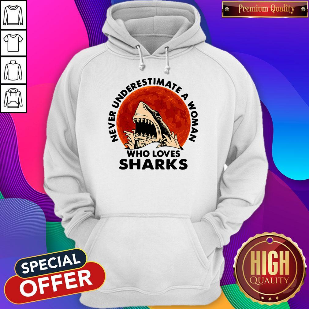 Funny Never Underestimate A Woman Who Loves Sharks Shirt - Image 2