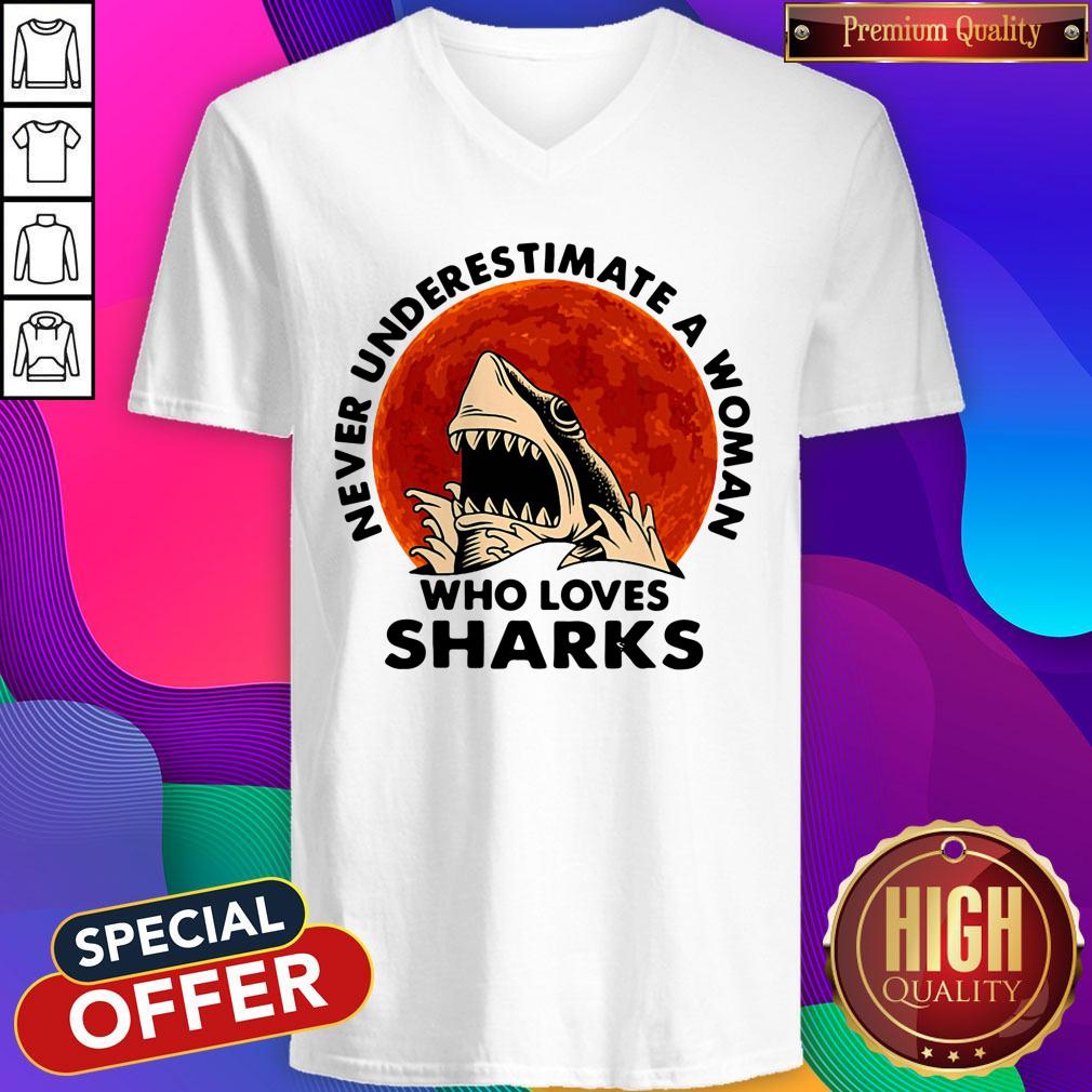 Funny Never Underestimate A Woman Who Loves Sharks Shirt - Image 3
