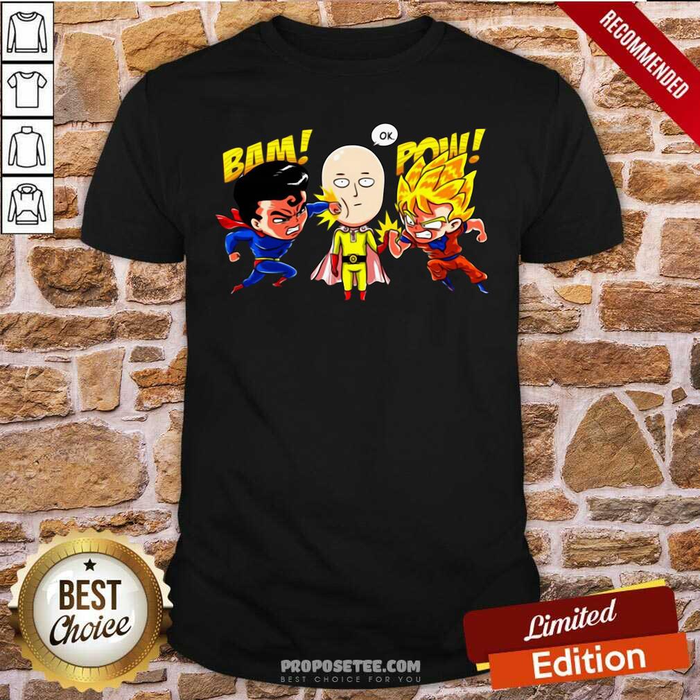 Funny Saitama Vs Superman And Goku Shirt