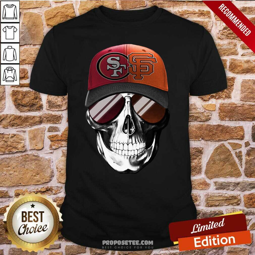 Funny San Francisco 49ers And Los Angeles Lakers Skull Sunglass Shirt