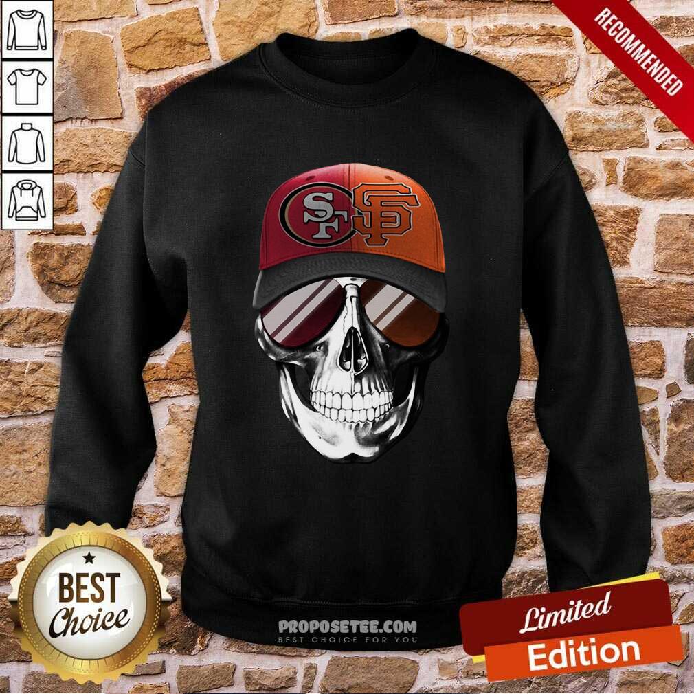 Funny San Francisco 49ers And Los Angeles Lakers Skull Sunglass Shirt - Image 4