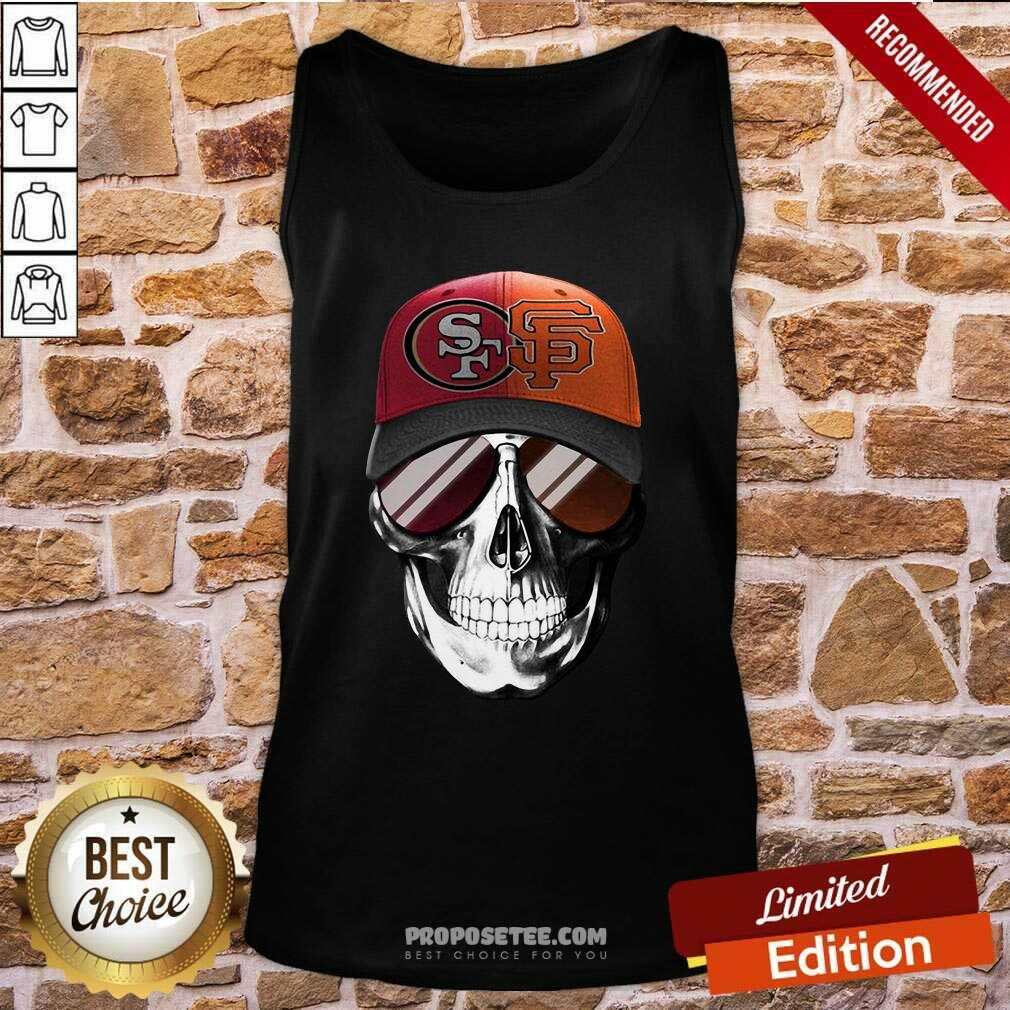 Funny San Francisco 49ers And Los Angeles Lakers Skull Sunglass Shirt - Image 3