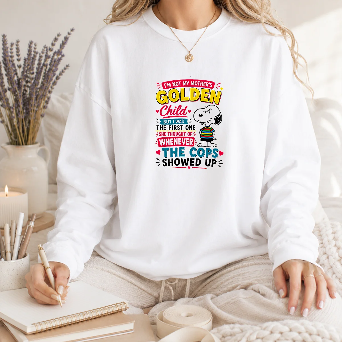 Funny Snoopy Peanuts I Not My Mother Golden Child But I Was The First One She Shirt - Image 3