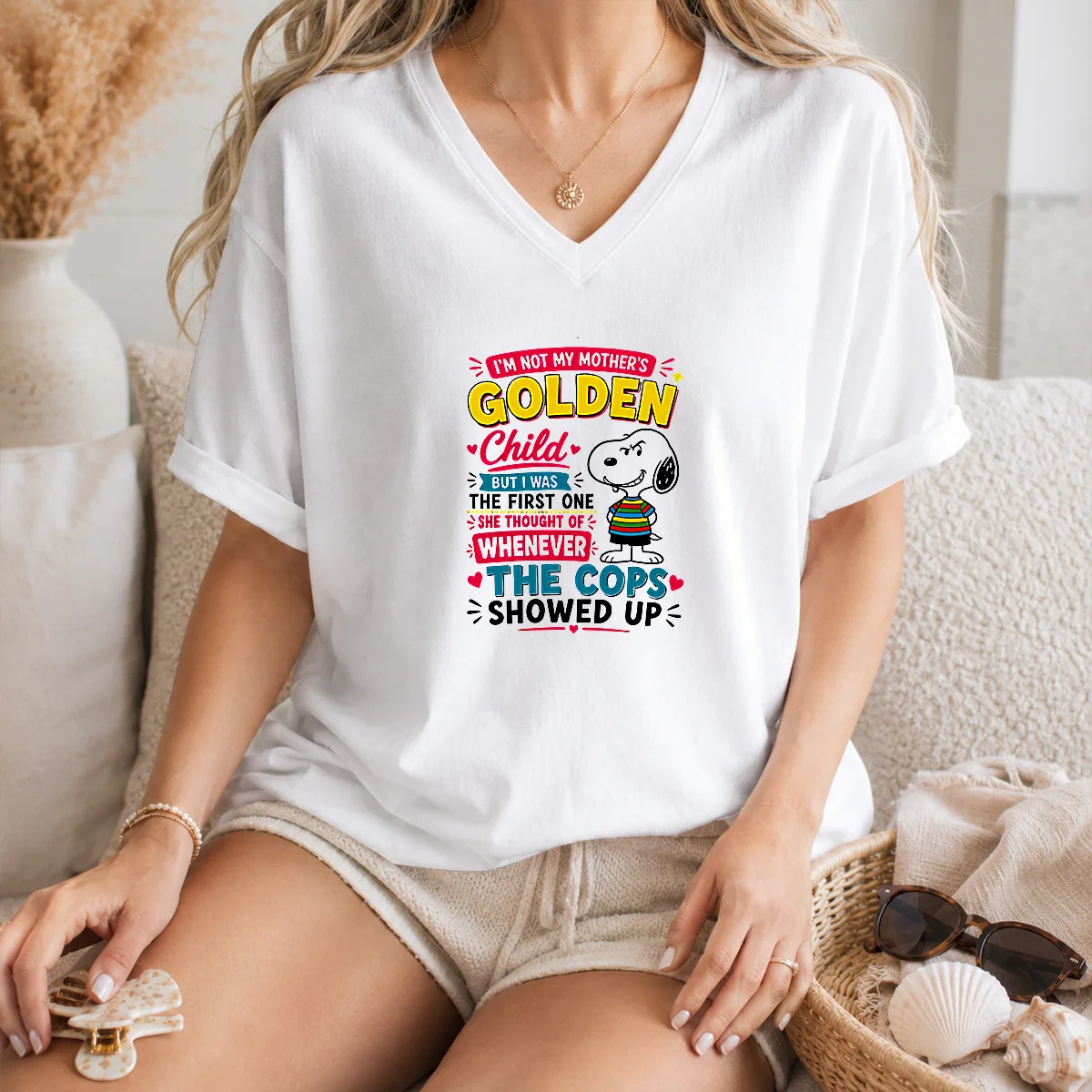 Funny Snoopy Peanuts I Not My Mother Golden Child But I Was The First One She Shirt - Image 5