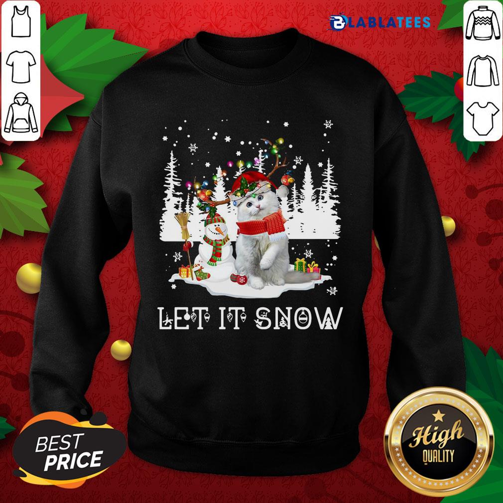 Funny Snowman And Cat Let It Snow Ugly Christmas Shirt - Image 5