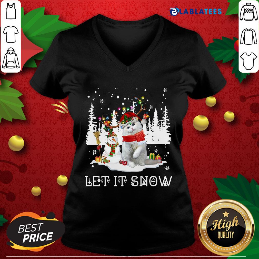 Funny Snowman And Cat Let It Snow Ugly Christmas Shirt - Image 3