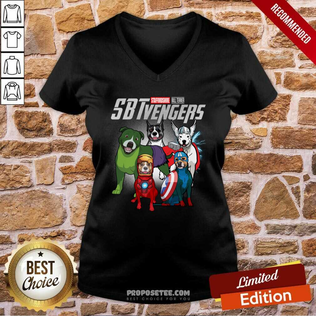 Funny Staffordshire Bull Terrier Marvel Avengers SBTvengers Shirt - Image 2