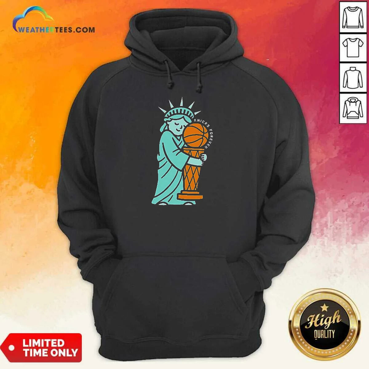 Funny Statue Of Liberty Hug Larry O'Brien Trophy Knicks Forever Shirt - Image 3