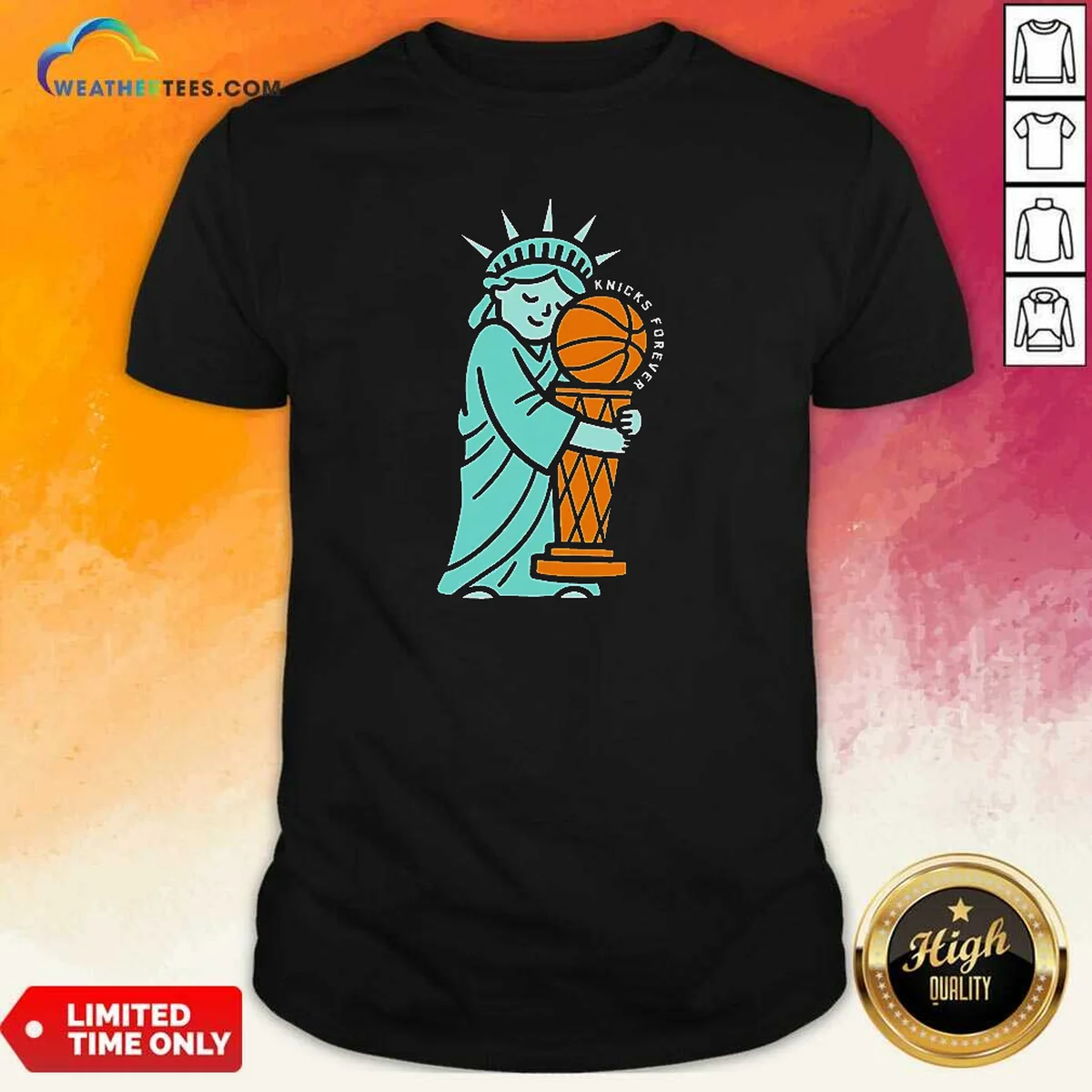 Funny Statue Of Liberty Hug Larry O'Brien Trophy Knicks Forever Shirt