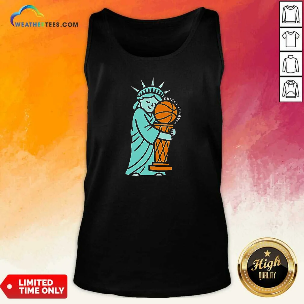 Funny Statue Of Liberty Hug Larry O'Brien Trophy Knicks Forever Shirt - Image 5