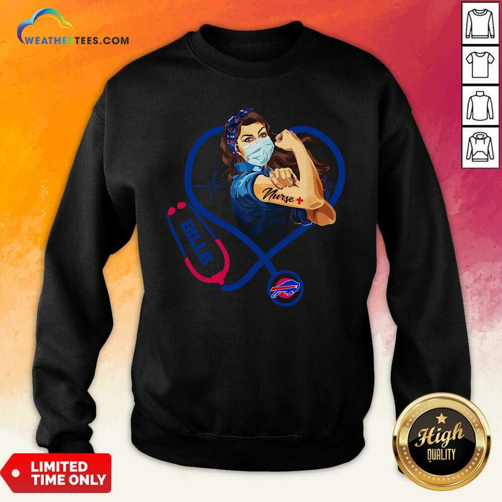 Funny Strong Women Face Mask Tattoo Nurse Buffalo Bills Heartbeat Shirt - Image 4