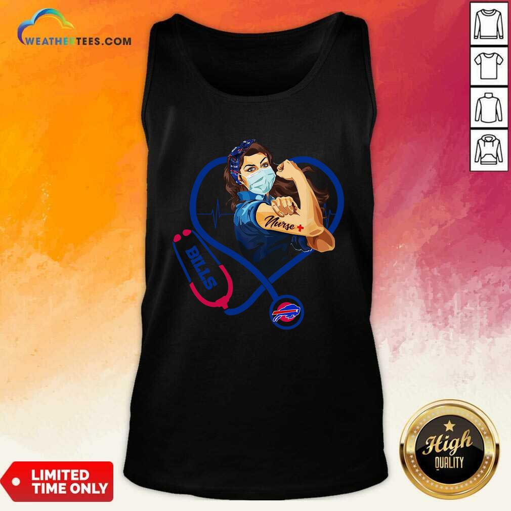 Funny Strong Women Face Mask Tattoo Nurse Buffalo Bills Heartbeat Shirt - Image 3