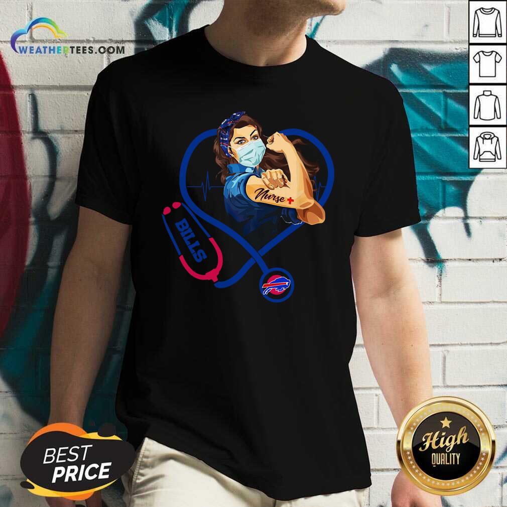 Funny Strong Women Face Mask Tattoo Nurse Buffalo Bills Heartbeat Shirt - Image 5
