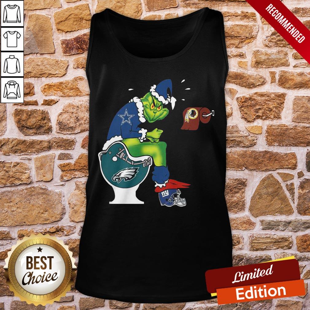 Funny The Grinch Dallas Cowboys Shit On Toilet Philadelphia Eagles And Other Teams Christmas Shirt - Image 3