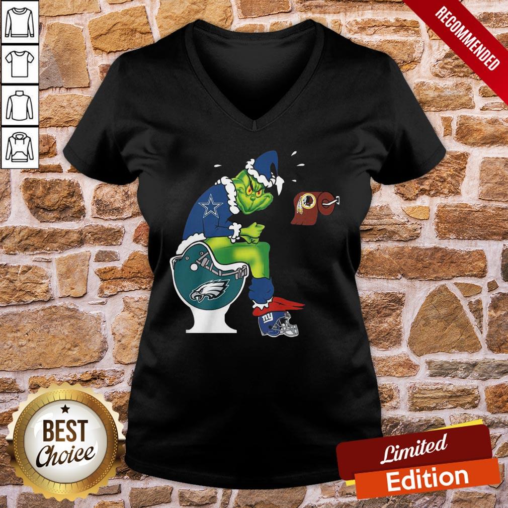 Funny The Grinch Dallas Cowboys Shit On Toilet Philadelphia Eagles And Other Teams Christmas Shirt - Image 2