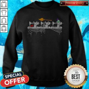 Alternative view of Funny The Sewing Machine Witch Skull Halloween Shirt